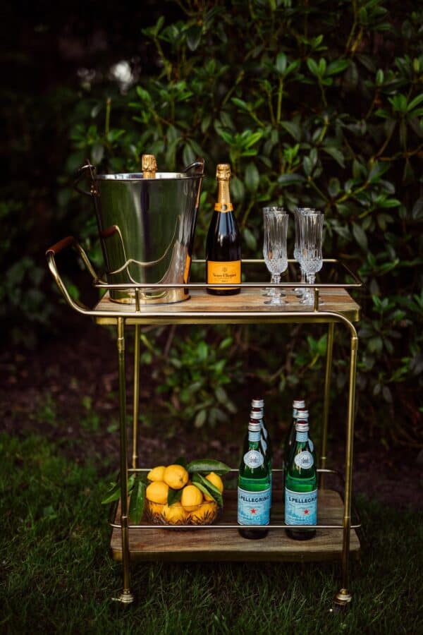 Gold, Wood & Leather Bar Cart.